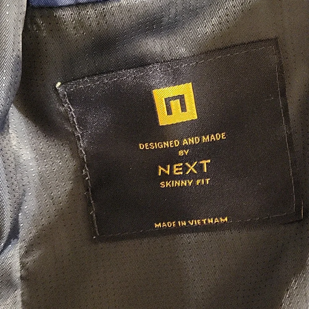 7Y Next Navy Blue Skinny Fit Check Blazer - Picture 7 of 11